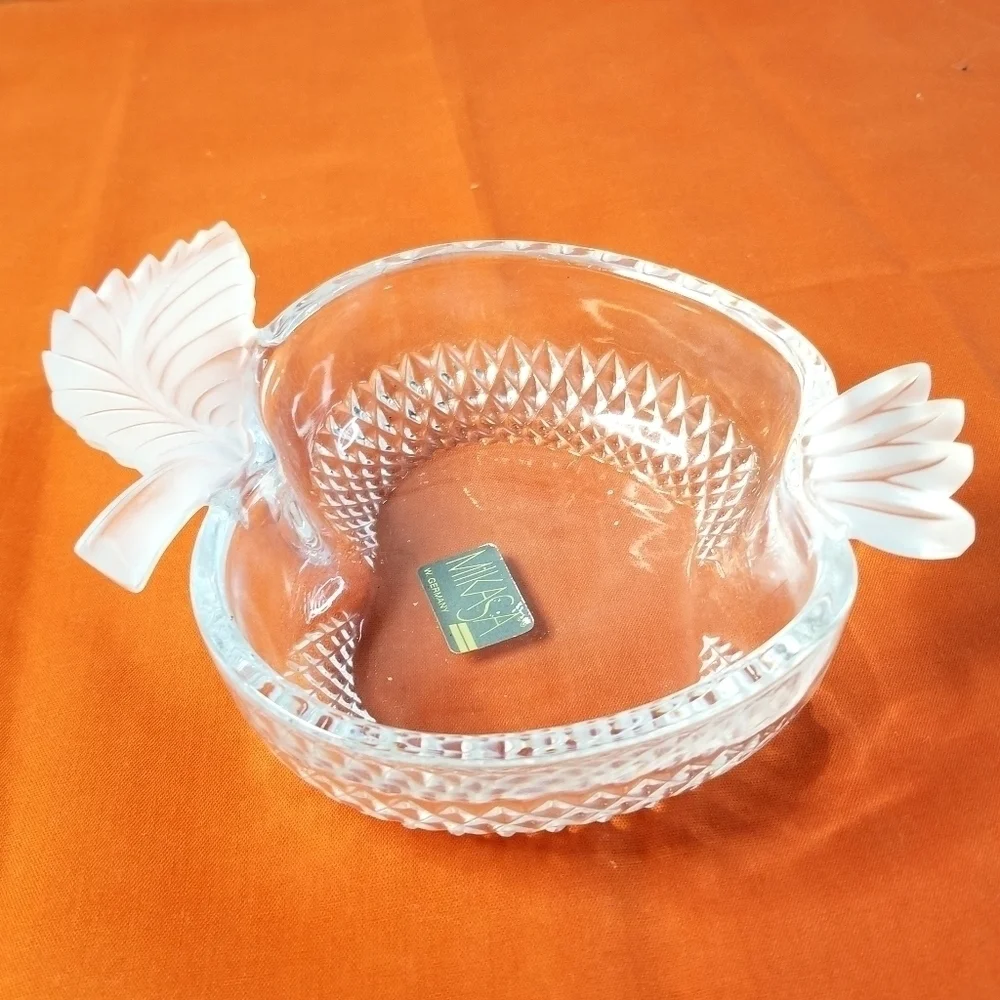 Vintage Mikasa Glass Crystal Textured Frosted Apple  Candy Dish Bowl, Germany